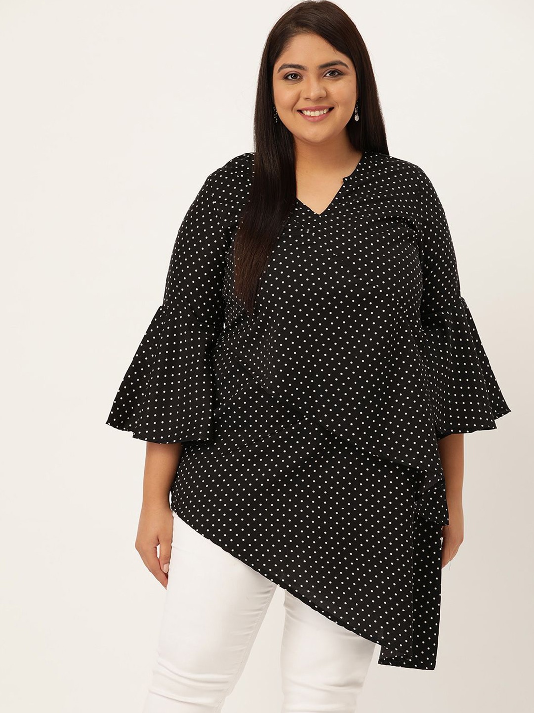 

theRebelinme Women Plus Size Asymmetrical Longline Top, Black