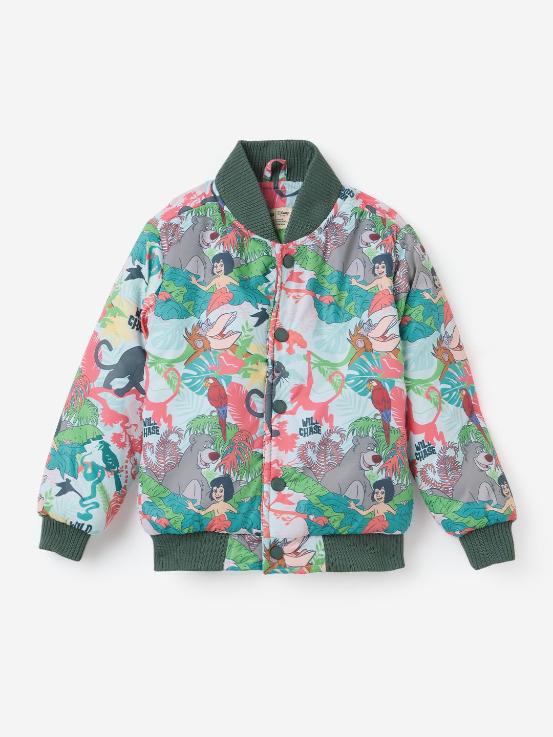 

The Souled Store Boys Stand Collar Animal Printed Casual Lightweight Bomber Jacket, Off white