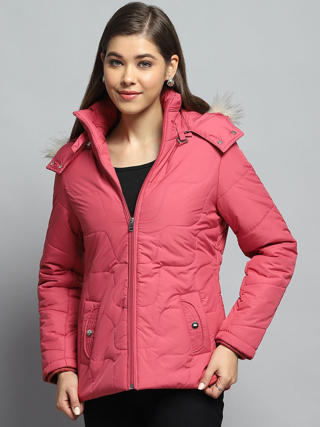 

Monte Carlo Women Hooded Solid Casual Lightweight Parka Jacket, Peach