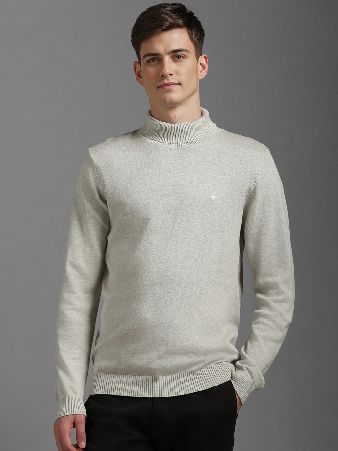 

Louis Philippe Men Cotton Turtle Neck Long Sleeves Pullover, Grey