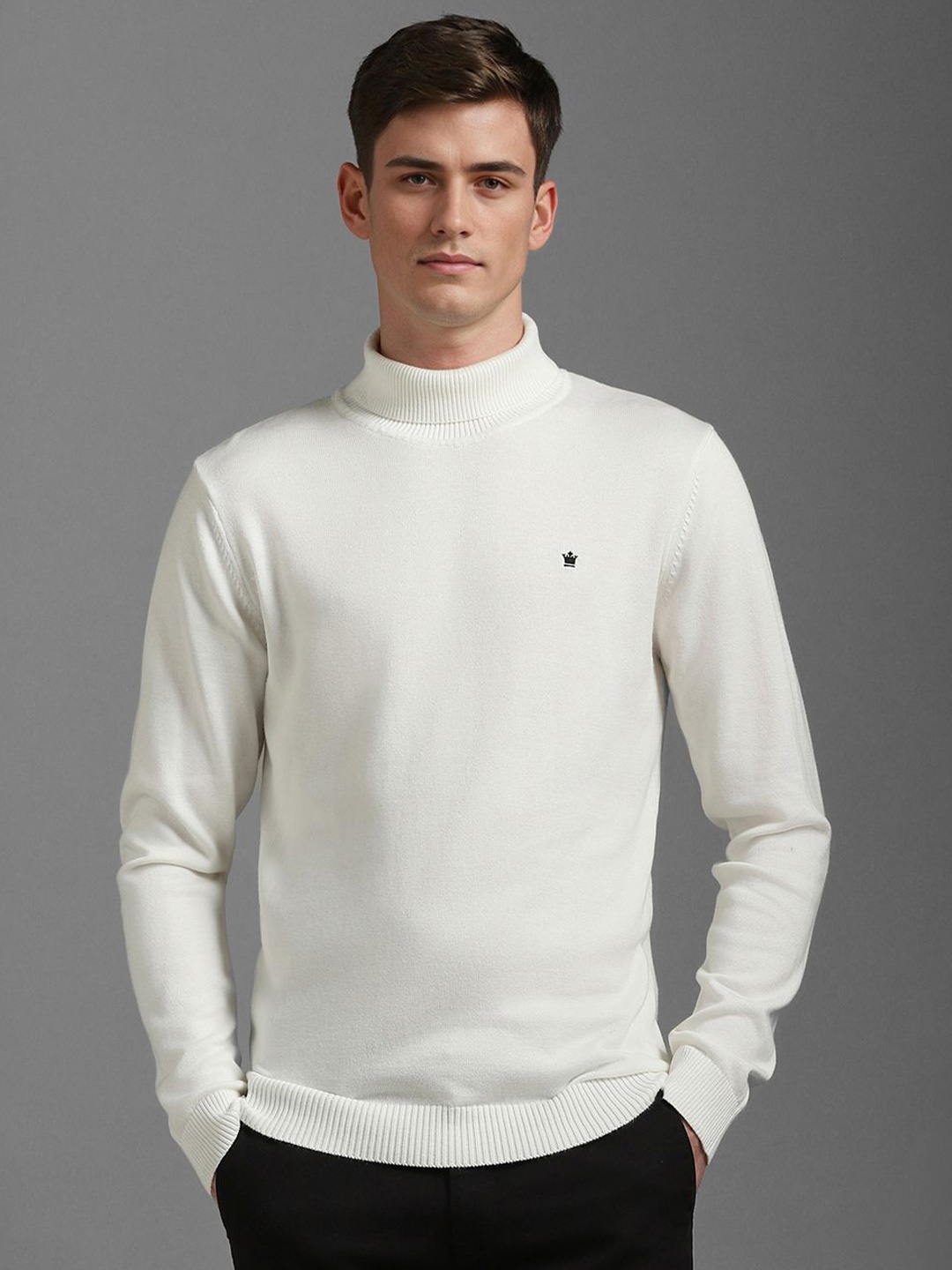 

Louis Philippe Men Turtle Neck Pullover, White