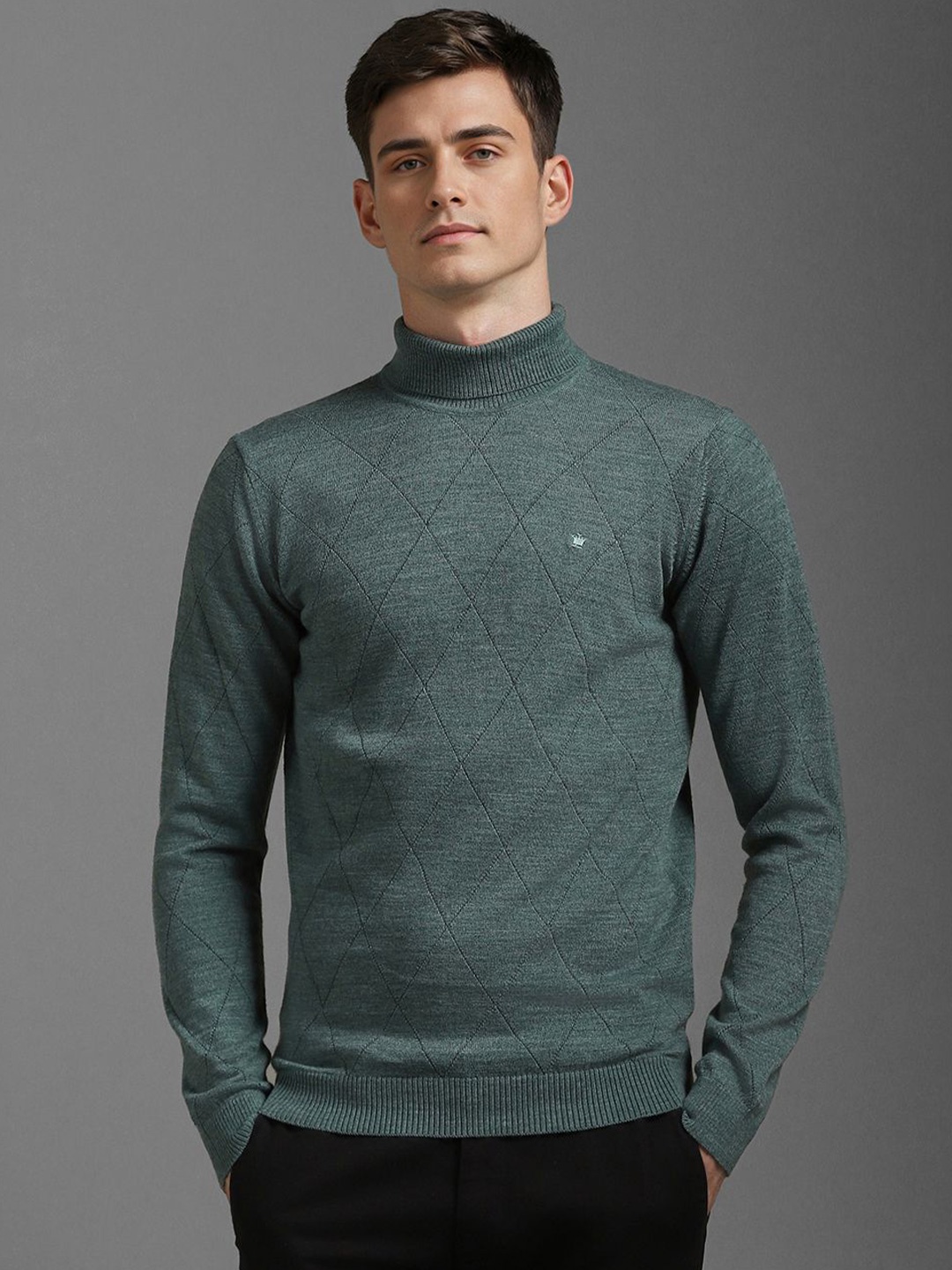 

Louis Philippe Men Self Design Turtle Neck Pullover, Green