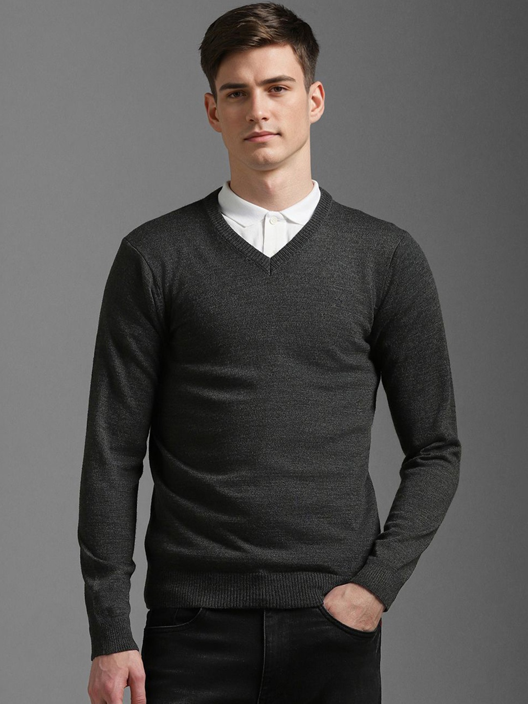 

Louis Philippe Men Pullover Sweater, Grey