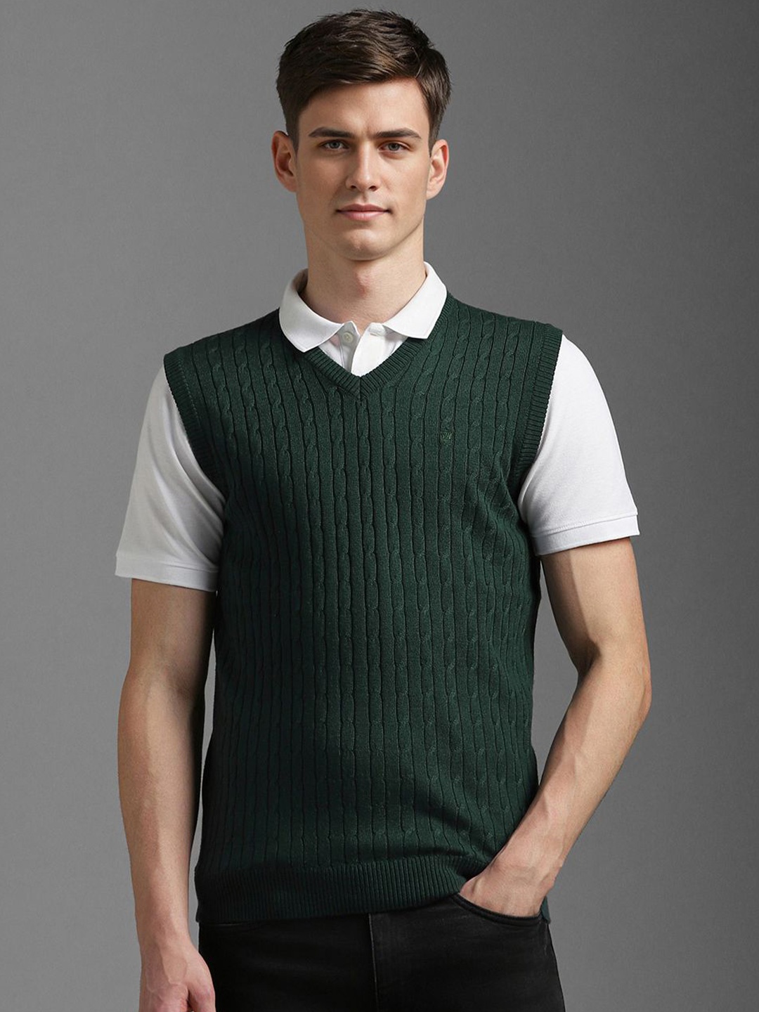 

Louis Philippe Men V-Neck Sweater Vest, Green