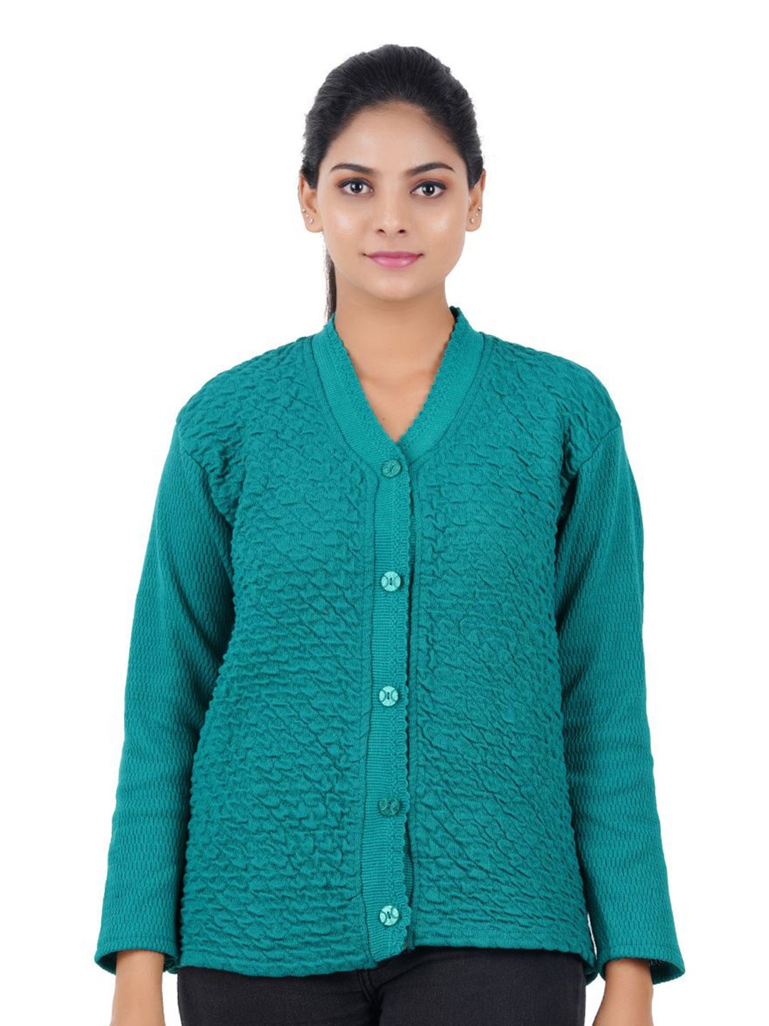 

GUIDE Women V-Neck Woollen Cardigan, Green