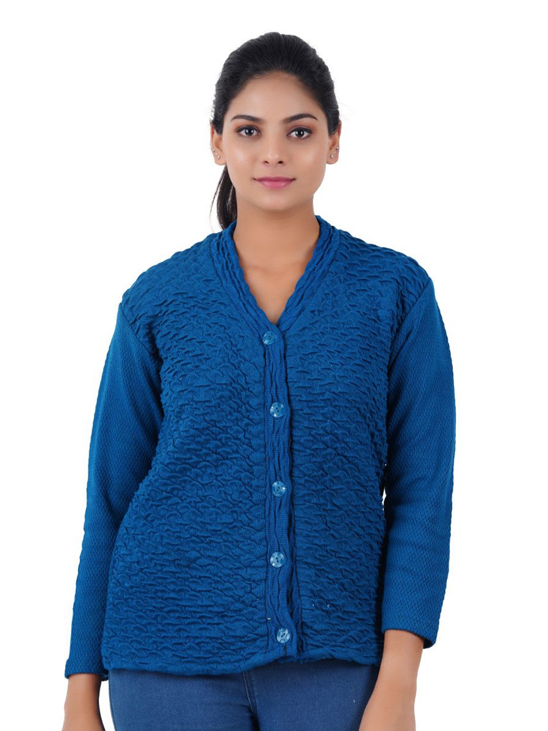 

GUIDE Women Woollen V-Neck Cable Knit Cardigan Sweaters, Blue