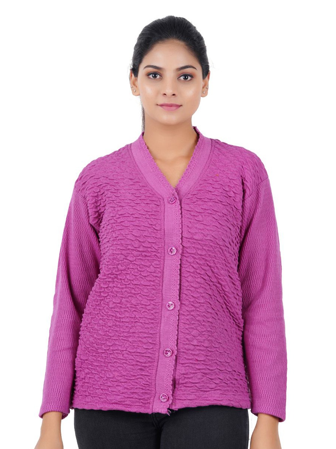 

GUIDE Women Self Design Woollen Cardigan, Violet