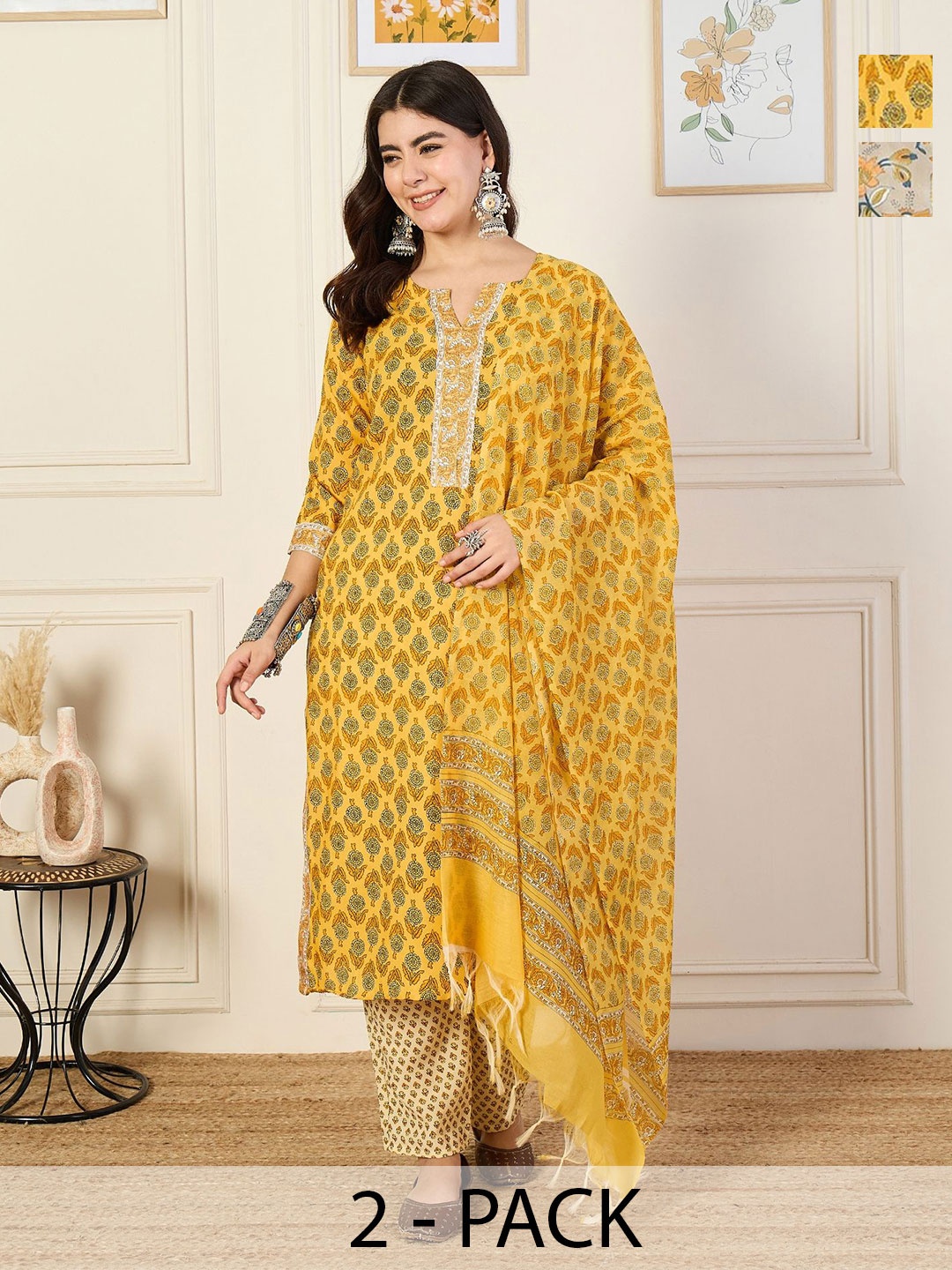 

KALINI Women Yellow Kurta Sets