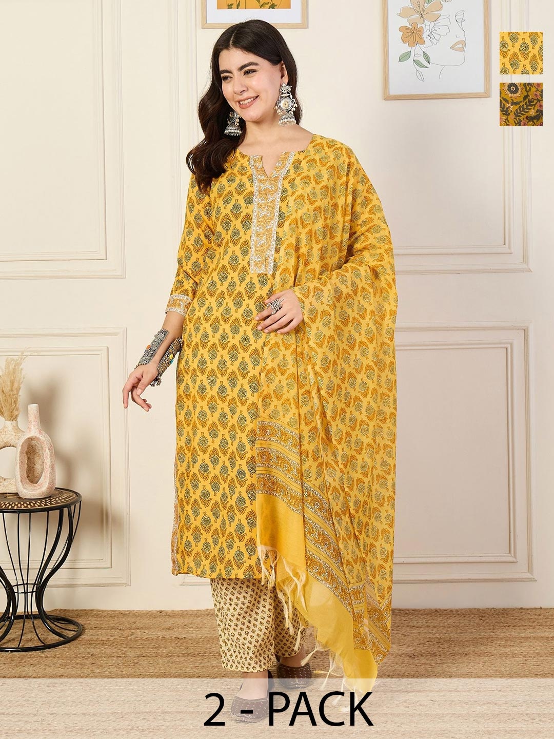 

KALINI Women Kurta Sets, Yellow