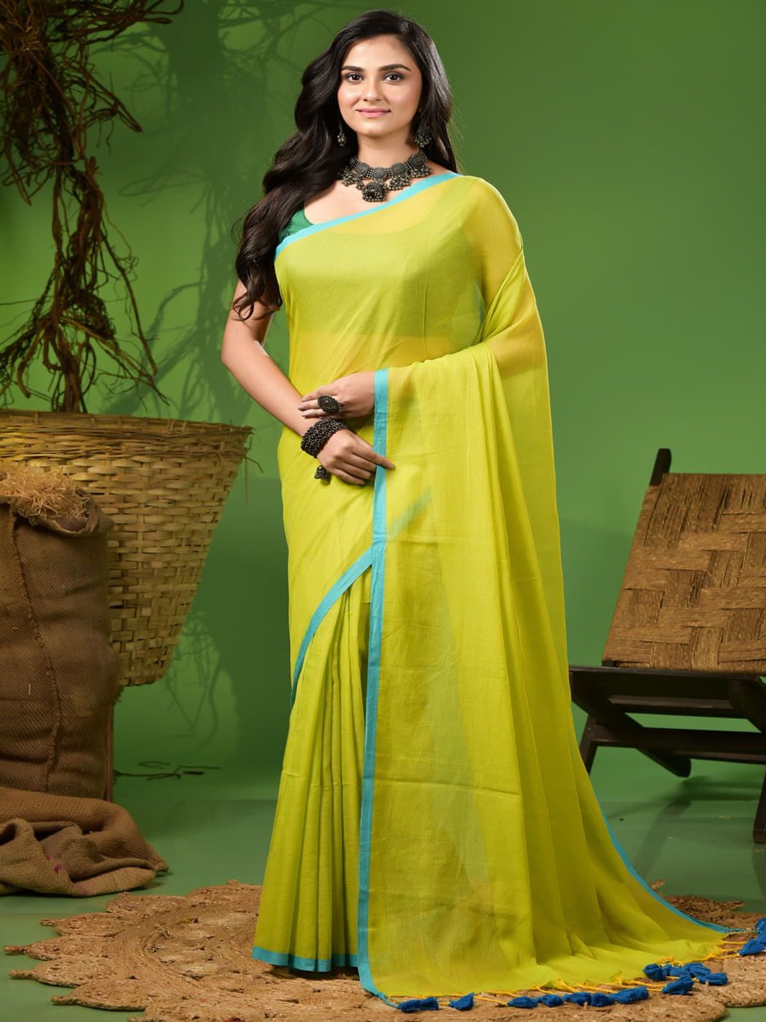 

T.J. SAREES Pure Cotton Handloom Saree, Green