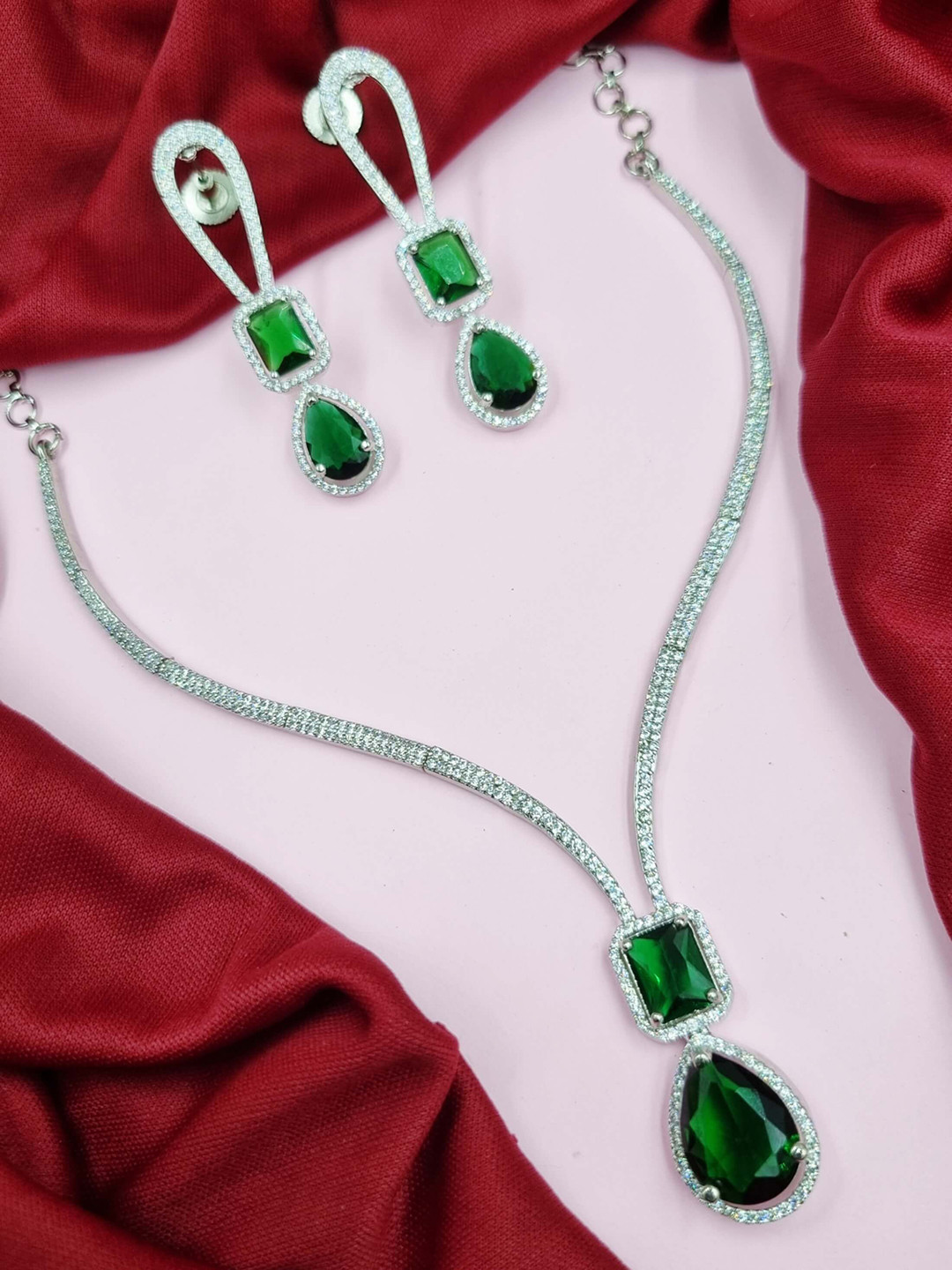 

AARNAA Silver-Plated CZ Studded Jewellery Set