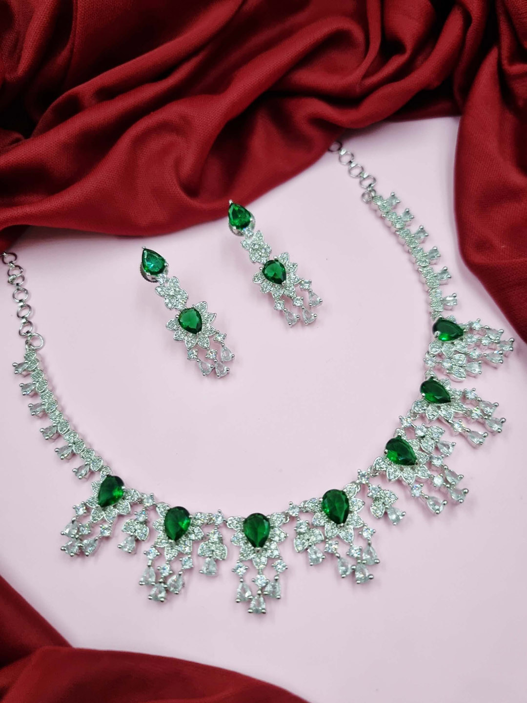

AARNAA Silver-Plated CZ Studded Jewellery Set