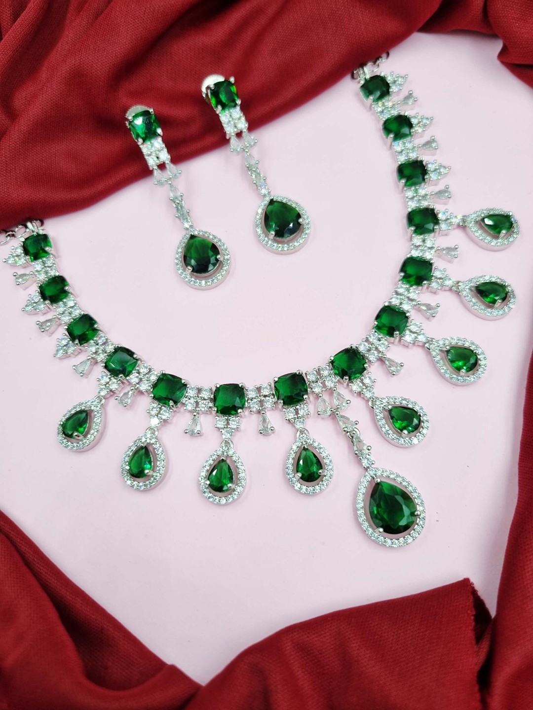 

AARNAA Silver-Plated CZ Studded Jewellery Set