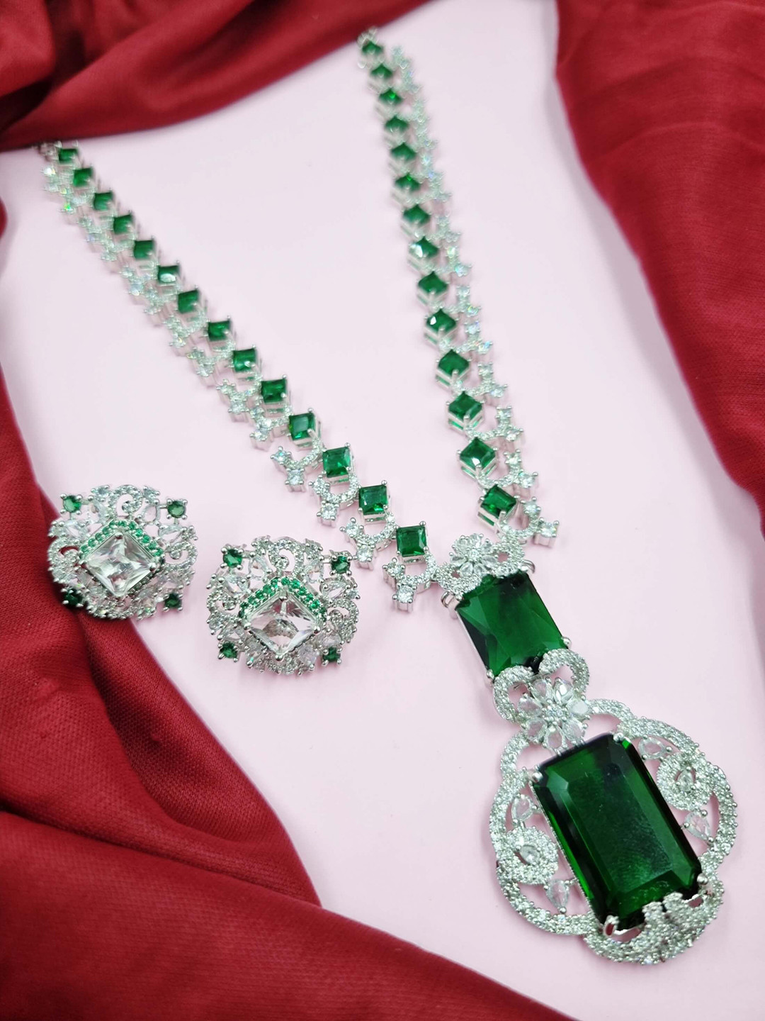 

AARNAA Silver-Plated CZ Studded Jewellery Set