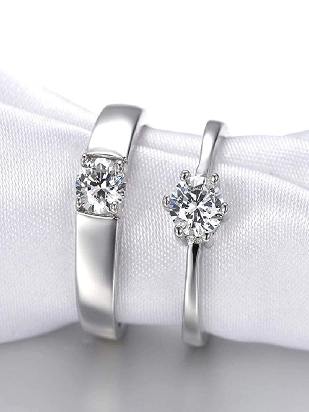 

RUHI COLLECTION Set Of 2 Silver-Plated CZ-Studded Couple Rings