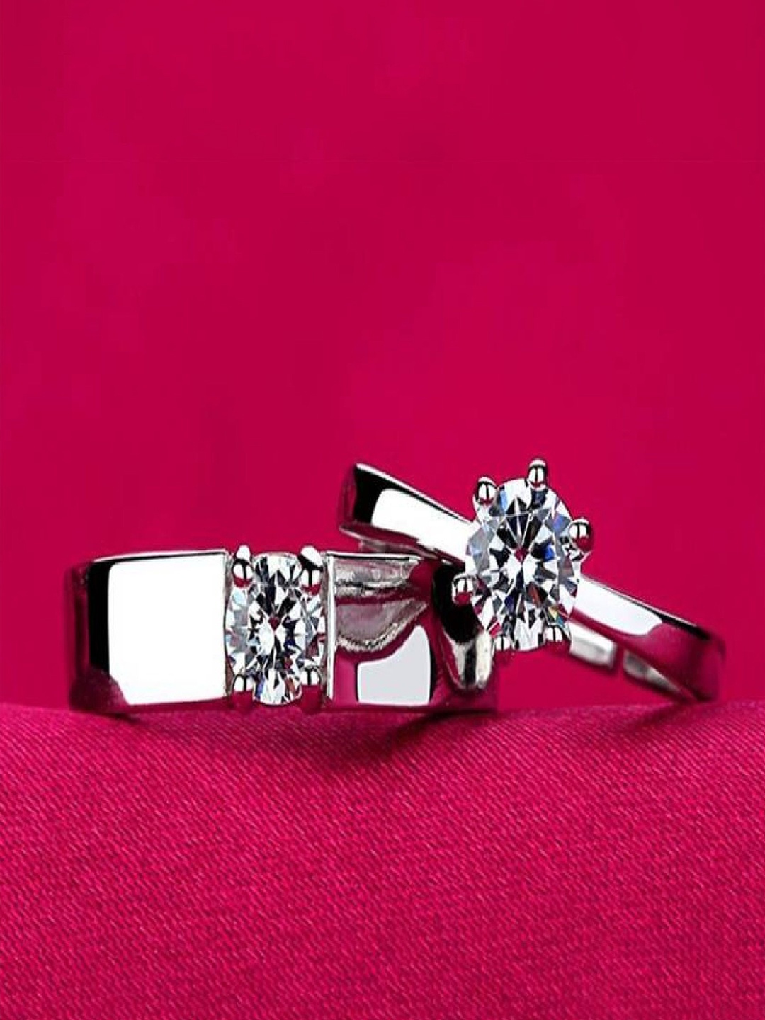 

RUHI COLLECTION Set Of 2 Silver-Plated CZ-Studded Couple Rings