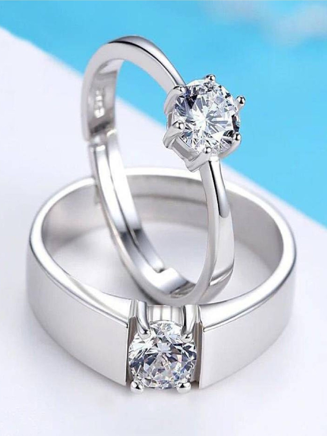 

RUHI COLLECTION Set Of 2 Silver-Plated CZ-Studded Couple Rings