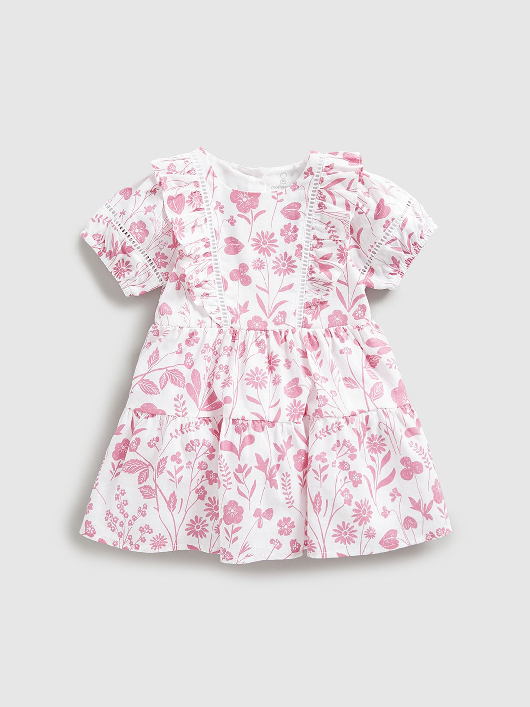 

mothercare Girls Floral Print Flared Sleeve Peplum Dress, White