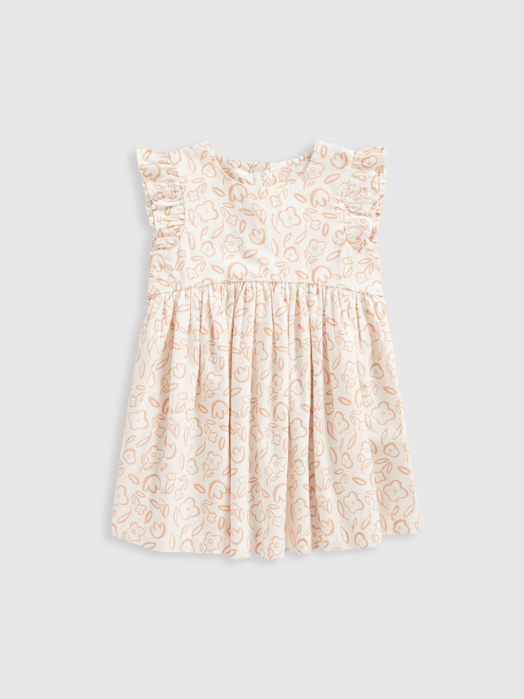 

mothercare Girls Flutter Sleeve Pure Cotton Fit & Flare Dress, Cream