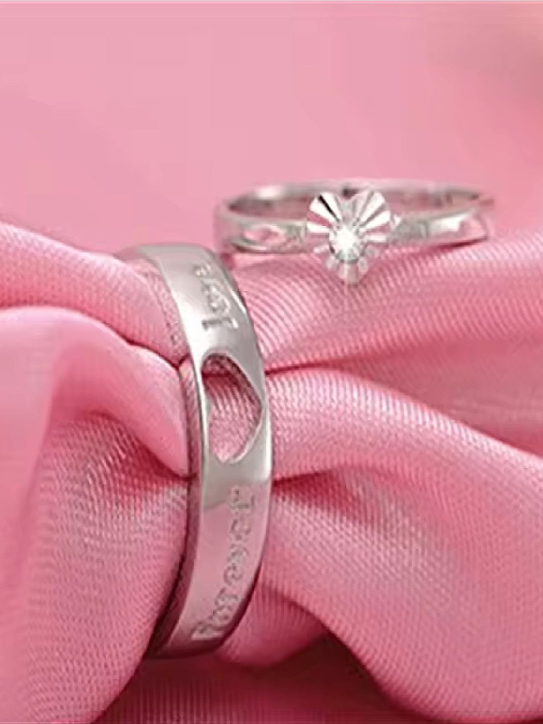 

RUHI COLLECTION Set Of 2 Silver-Plated Cubic Zirconia Studded Couple Rings