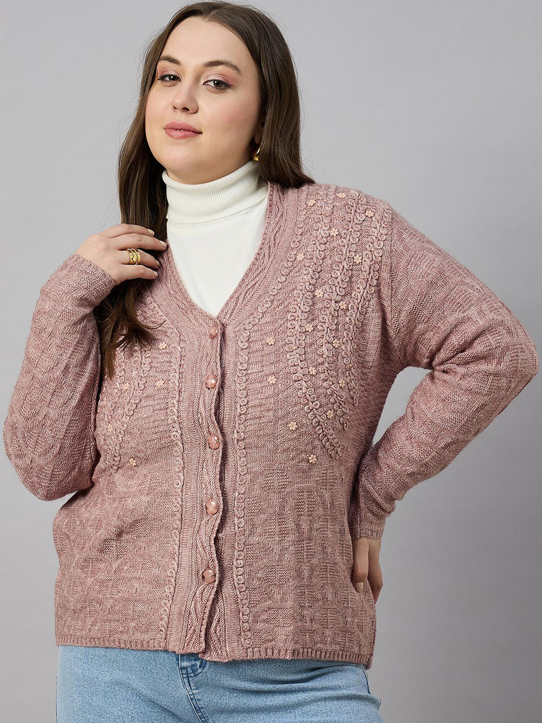 

Zigo Women Plus Size Cable Knit Woollen Sweaters, Peach