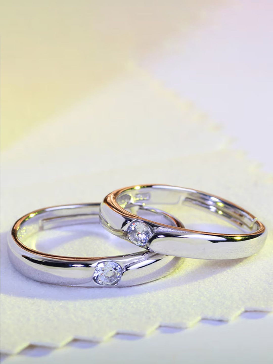 

RUHI COLLECTION Set Of 2 Silver-Plated CZ-Studded Couple Rings