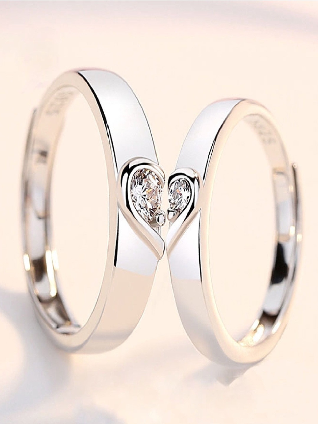 

RUHI COLLECTION Set Of 2 Silver-Plated CZ-Studded Couple Rings