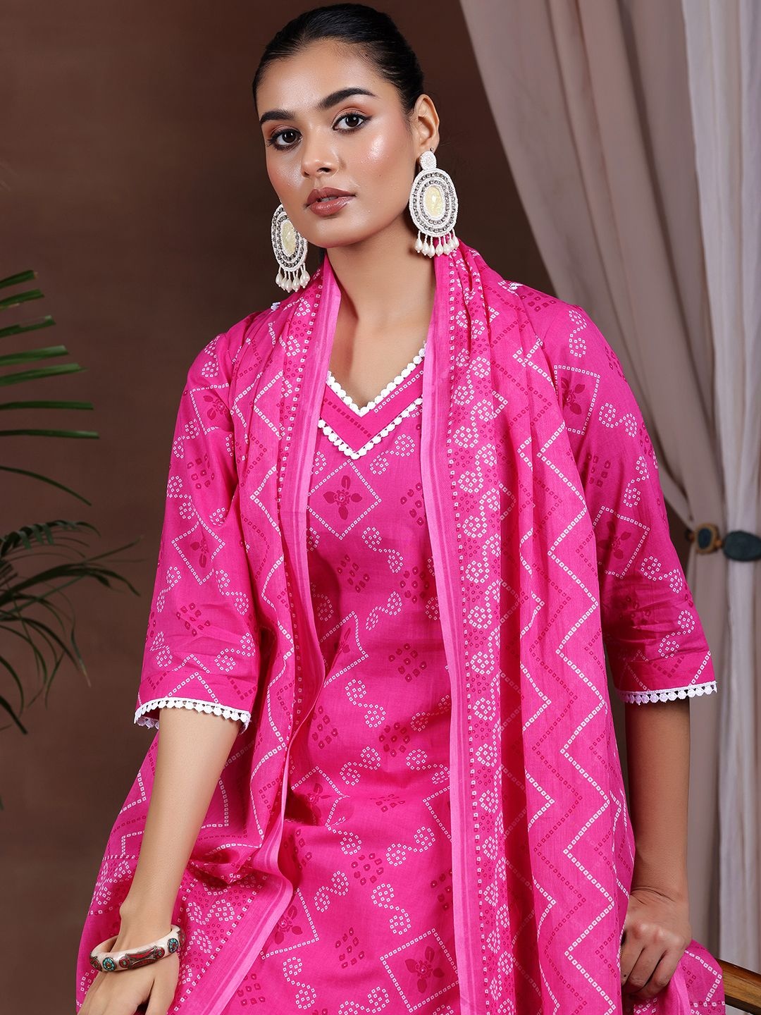 

Libas Women Printed Regular Pure Cotton Kurta with Palazzos & With Dupatta, Pink