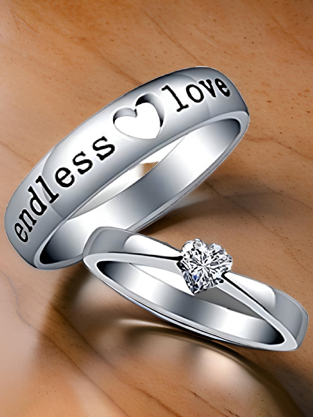 

RUHI COLLECTION Set Of 2 Silver-Plated Cubic Zirconia-Studded Couple Rings