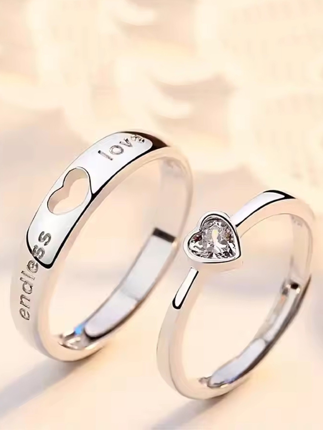 

RUHI COLLECTION Set Of 2 Silver-Plated Cubic Zirconia-Studded Couple Ring