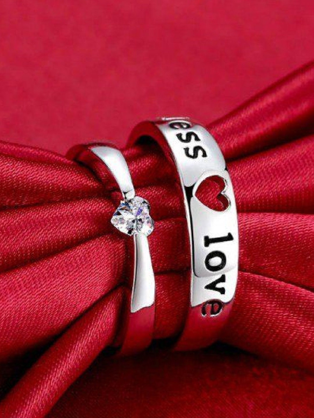 

RUHI COLLECTION Set Of 2 Cubic Zirconia-Studded Couple Finger Rings, Silver