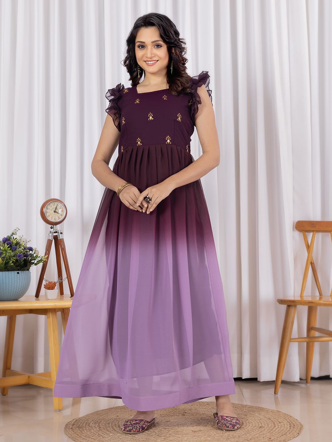 

Tilton Women' Tie and Dye Embroidered Fit & Flare Maxi Dress, Purple