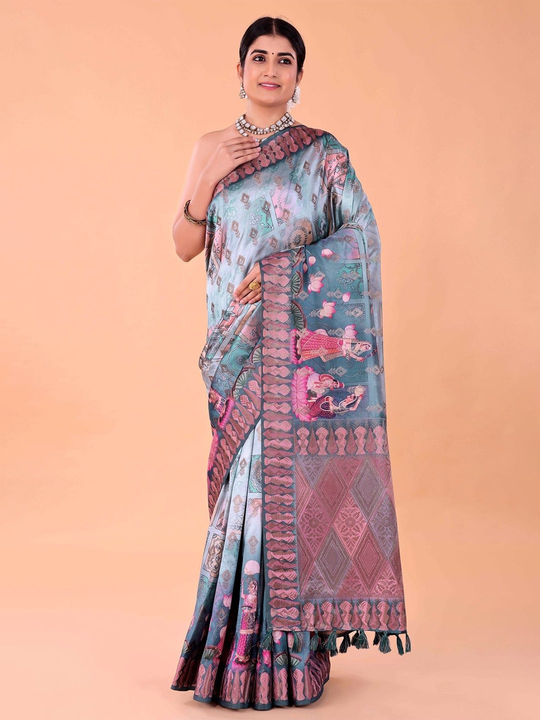 

NAAREE COLLECTION Ethnic Motifs Printed Saree, Blue