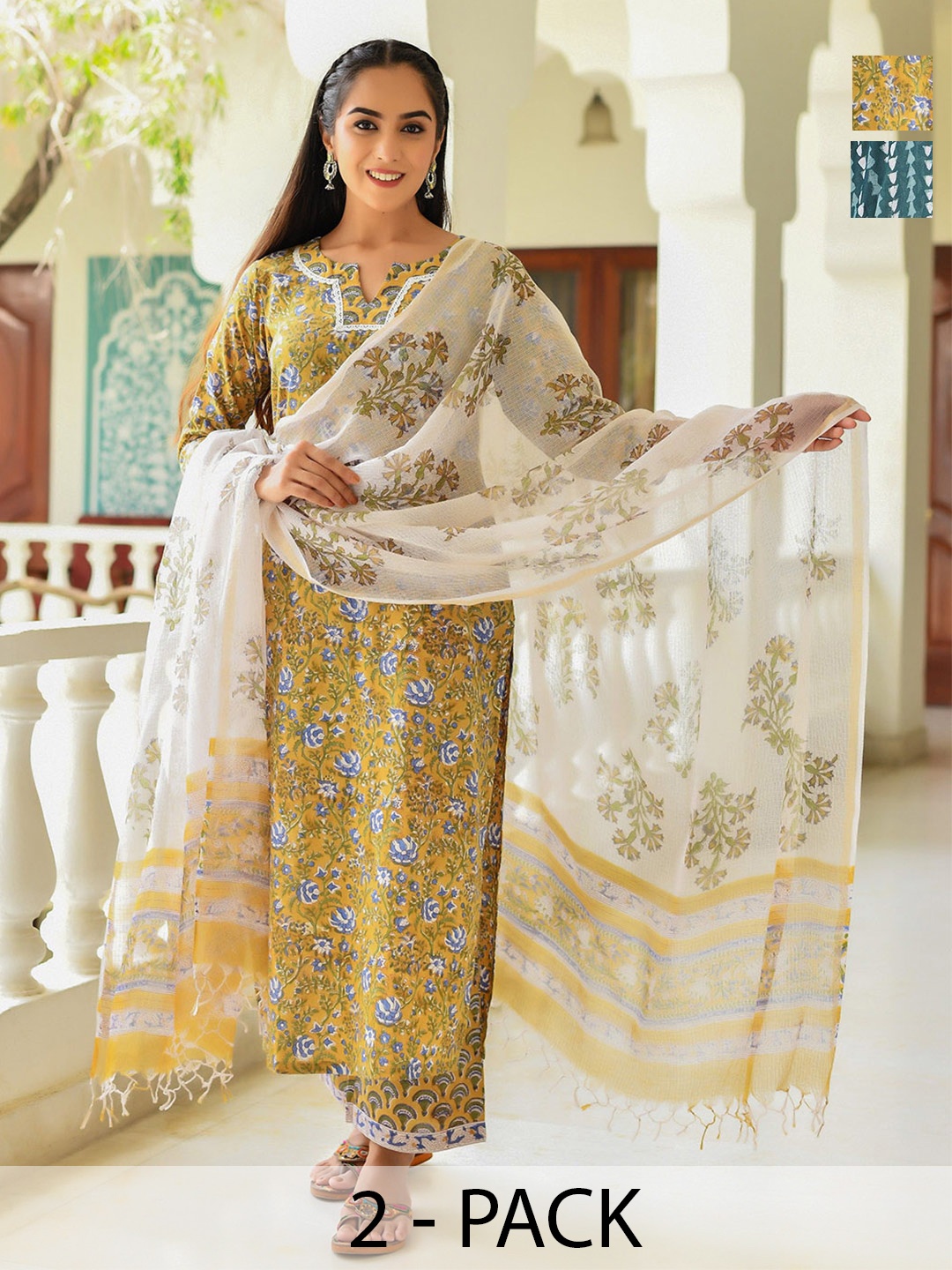 

KALINI Women Ethnic Motifs Printed Regular Kurta with Trousers & With Dupatta, Blue