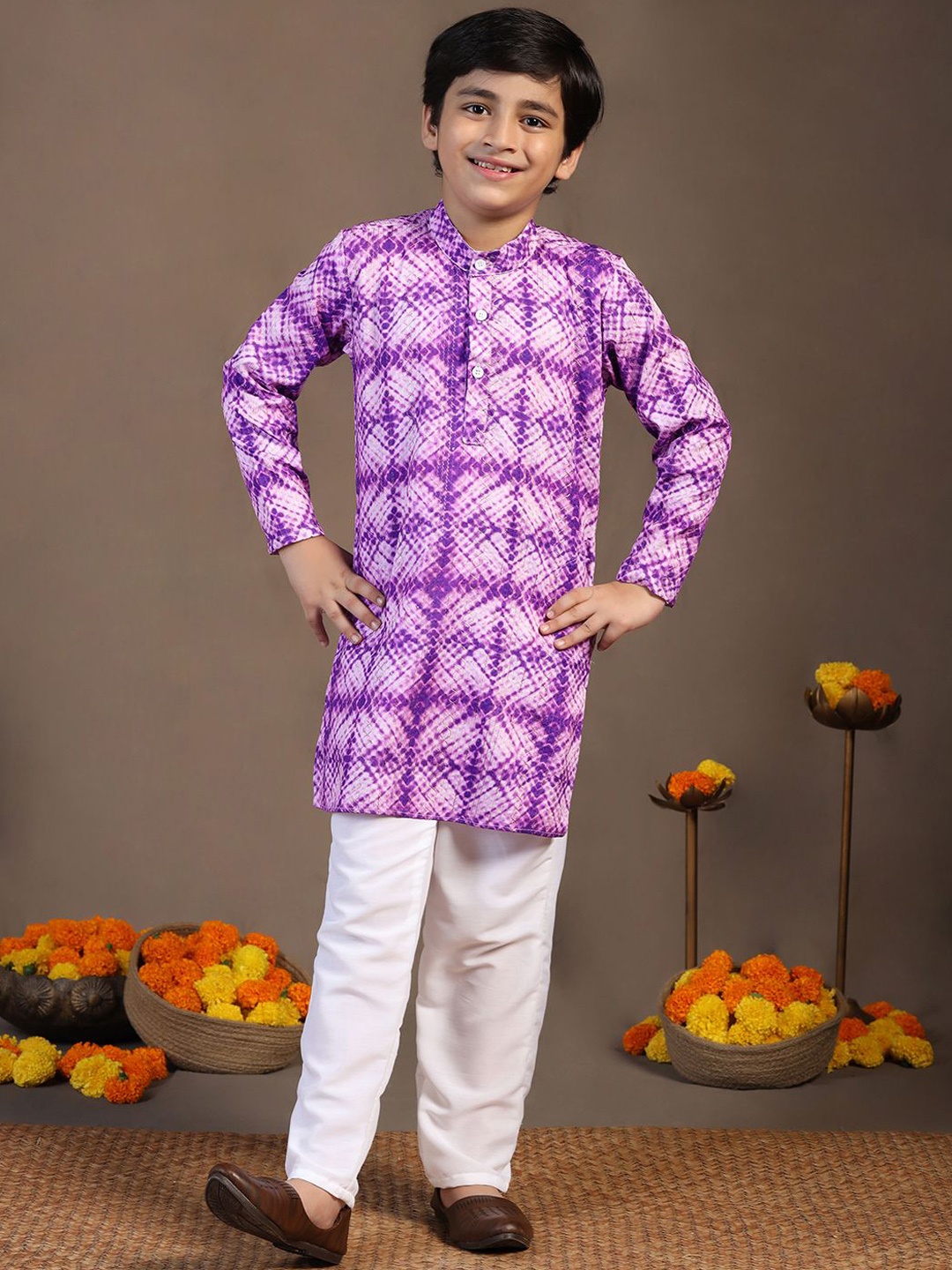 

FASHION DREAM Boys Printed Regular Kurta with Pyjamas, Violet