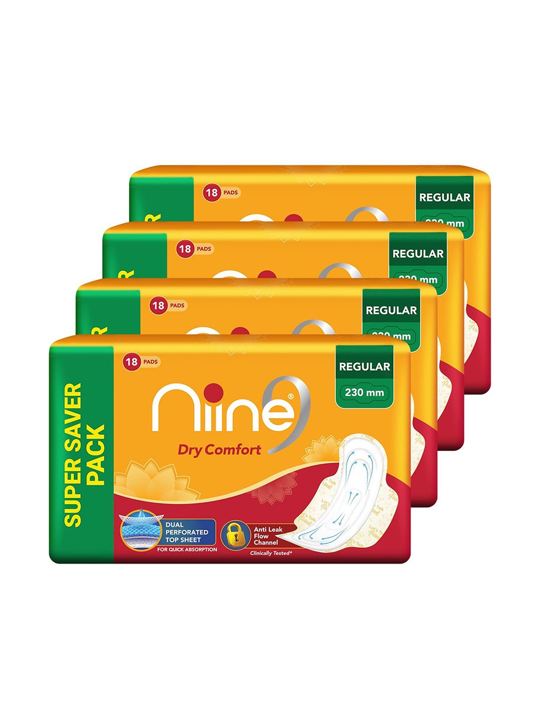 

Niine Set Of 4 Dry Comfort Regular Sanitary Napkins - 18 N Each, White