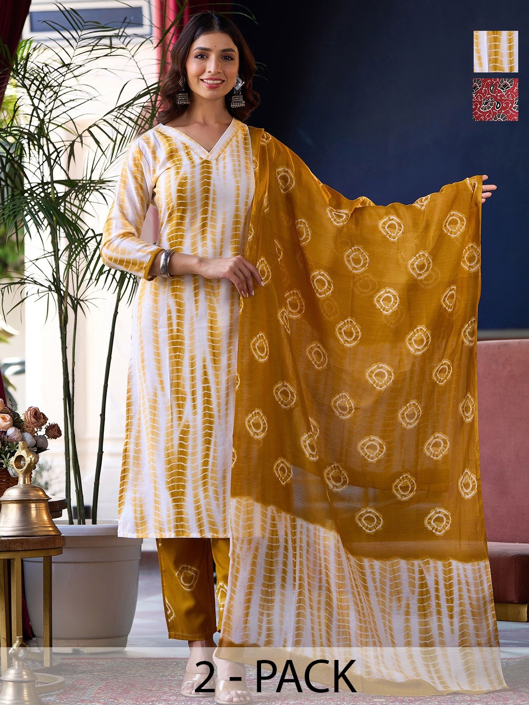 

KALINI Women Ethnic Motifs Printed Regular Kurta with Trousers & With Dupatta, Yellow