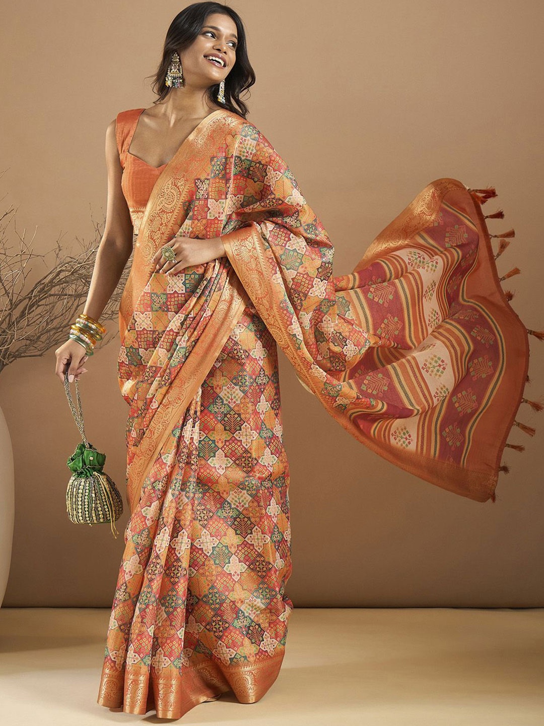 

Sangria Woven Design Kanjeevaram Saree, Orange