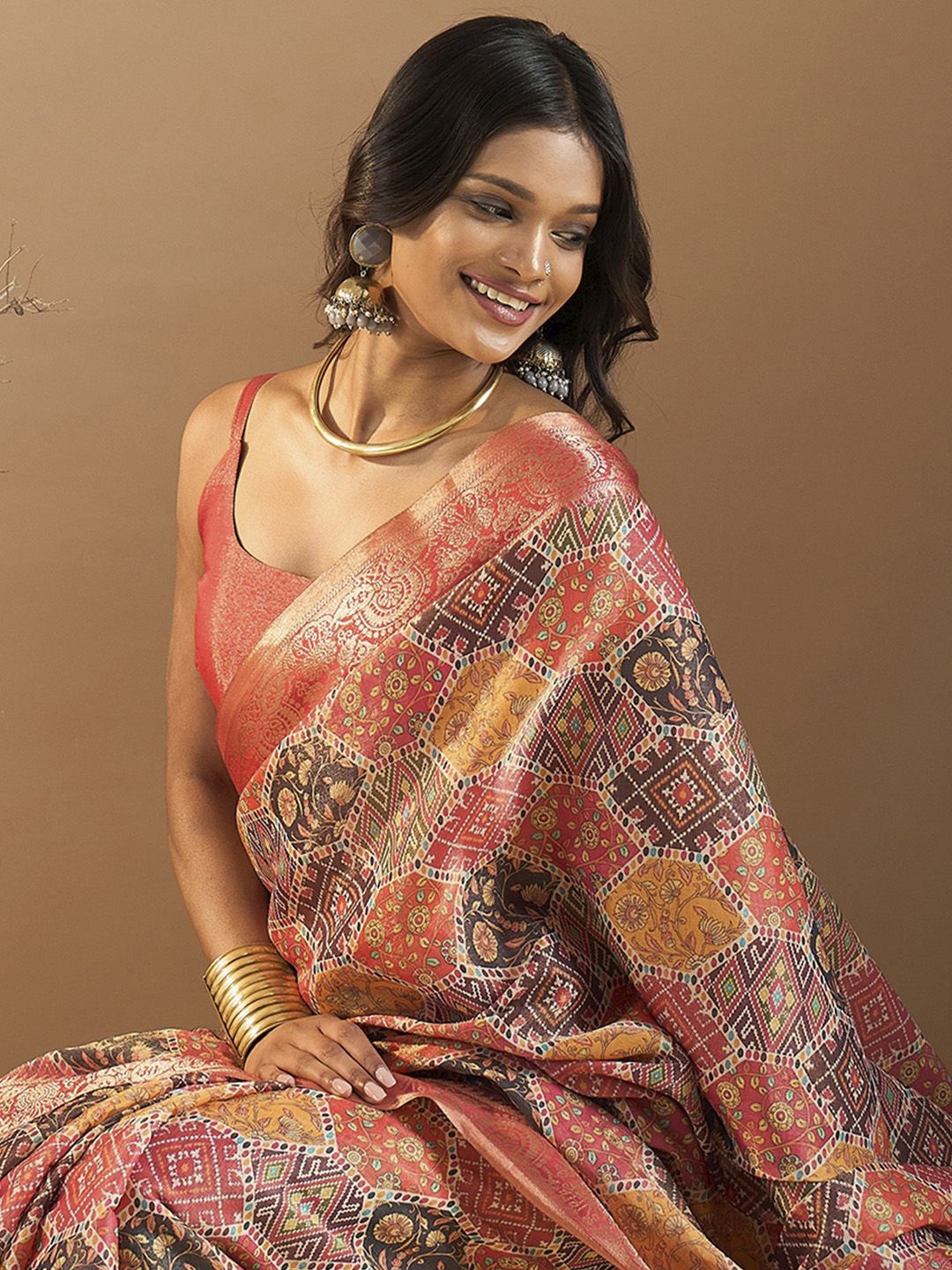 

Sangria Ethnic Motifs Zari Kanjeevaram Saree, Peach