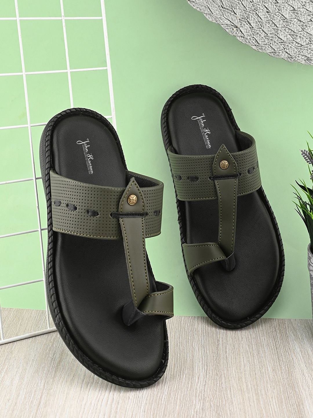 

John Karsun Men Slip-On Comfort Sandals, Olive