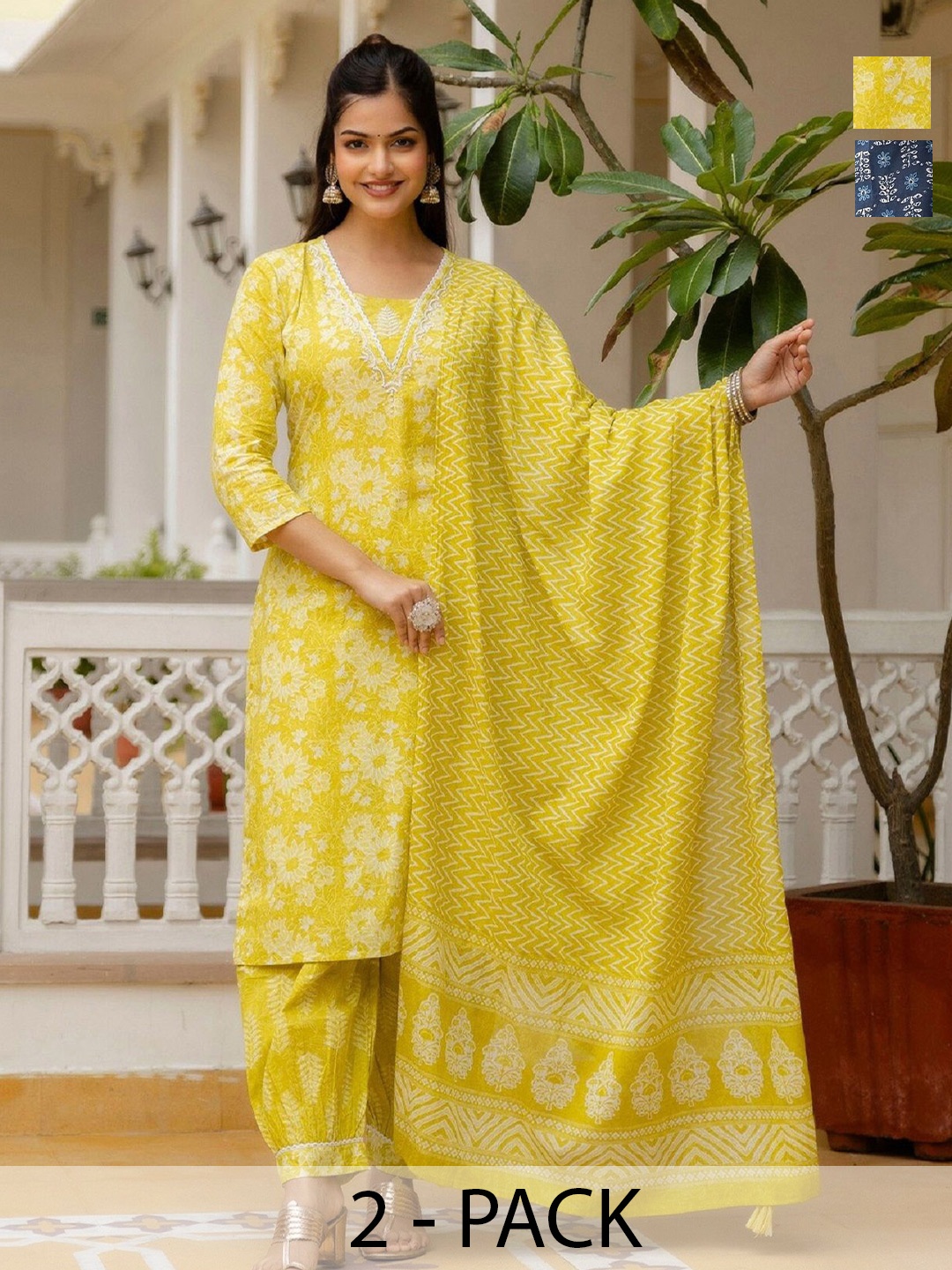 

KALINI Women Ethnic Motifs Printed Regular Kurta with Trousers & With Dupatta, Yellow