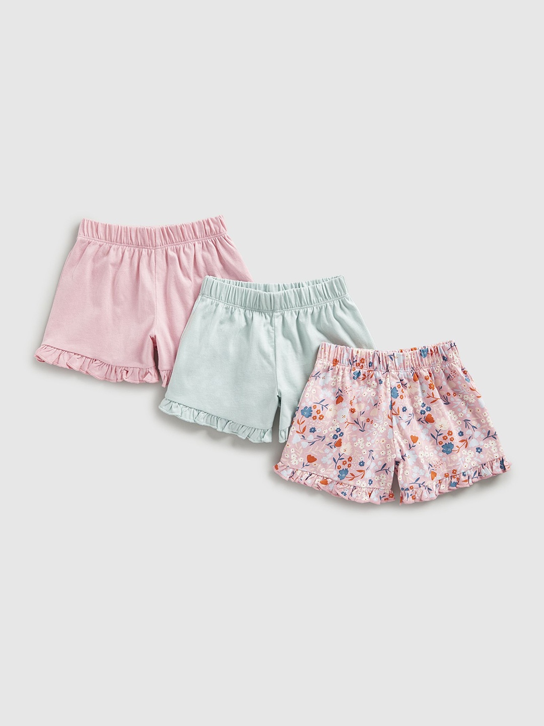 

mothercare Girls Pack of 3 Cotton Floral Printed Shorts, Pink