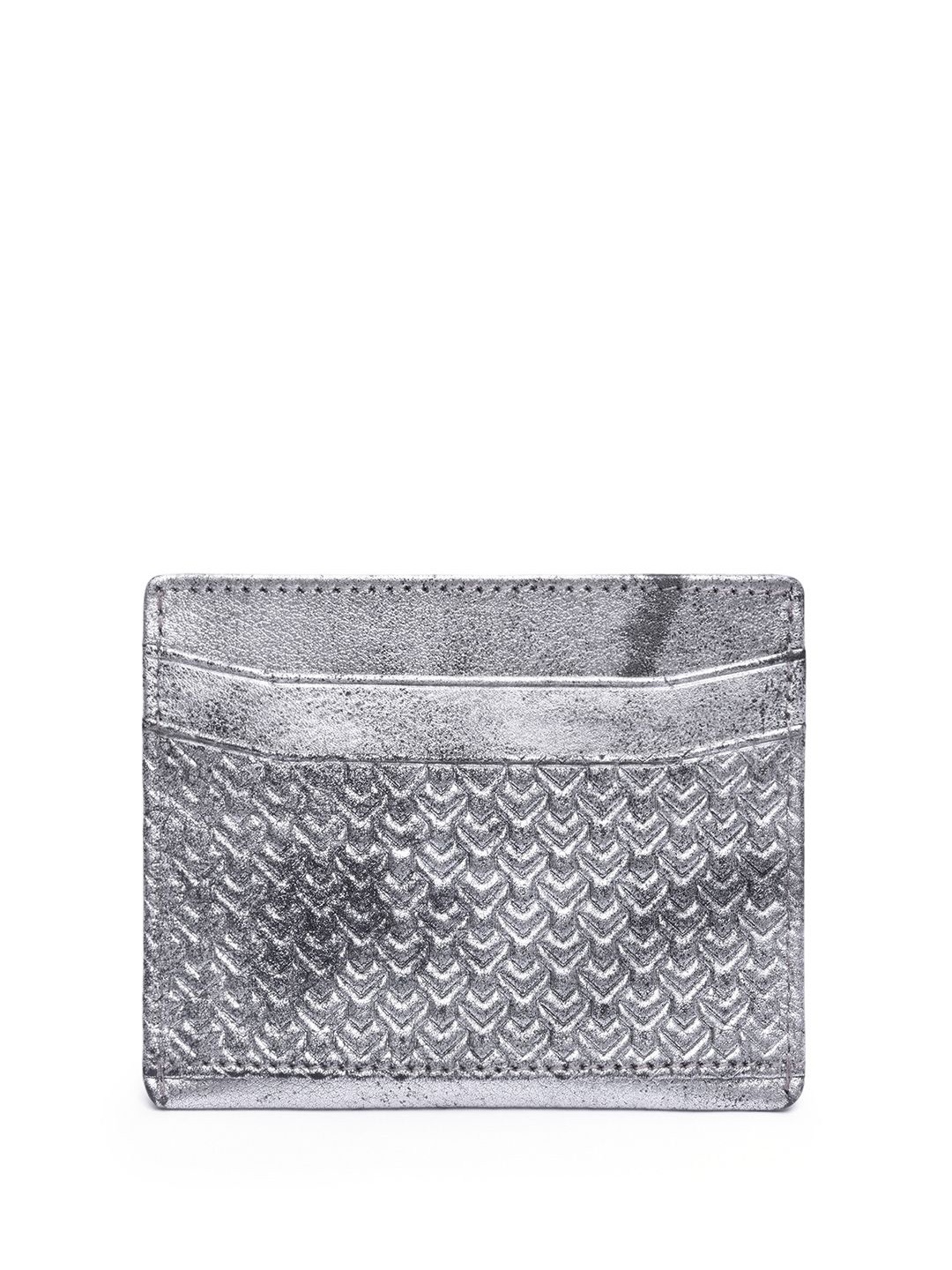 

RARE RABBIT Men ZYRON METALIC FOIL Leather Card Holder, Silver