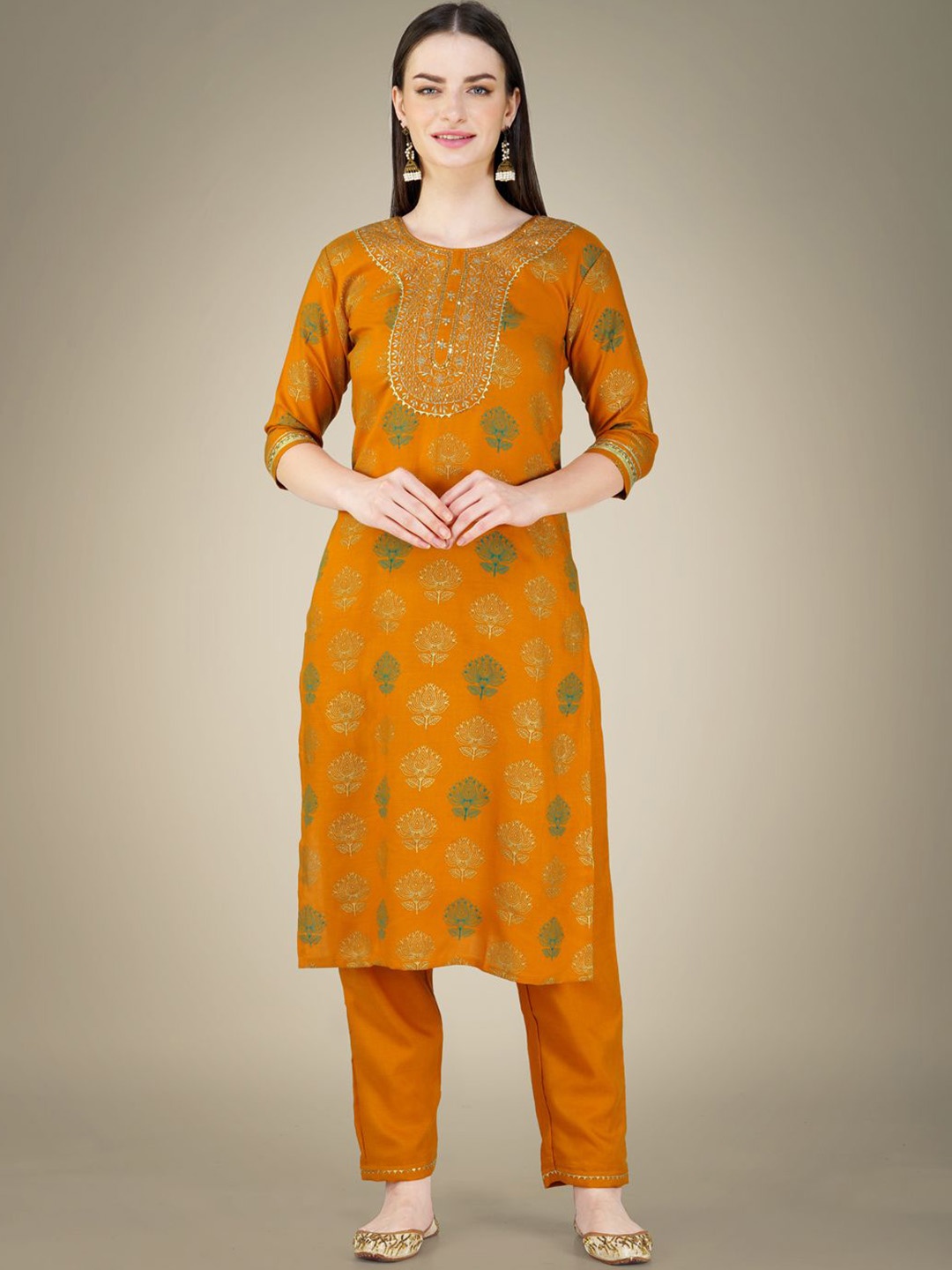 

HI FI NX Women Paisley Embroidered Regular Kurta with Trousers & With Dupatta, Yellow