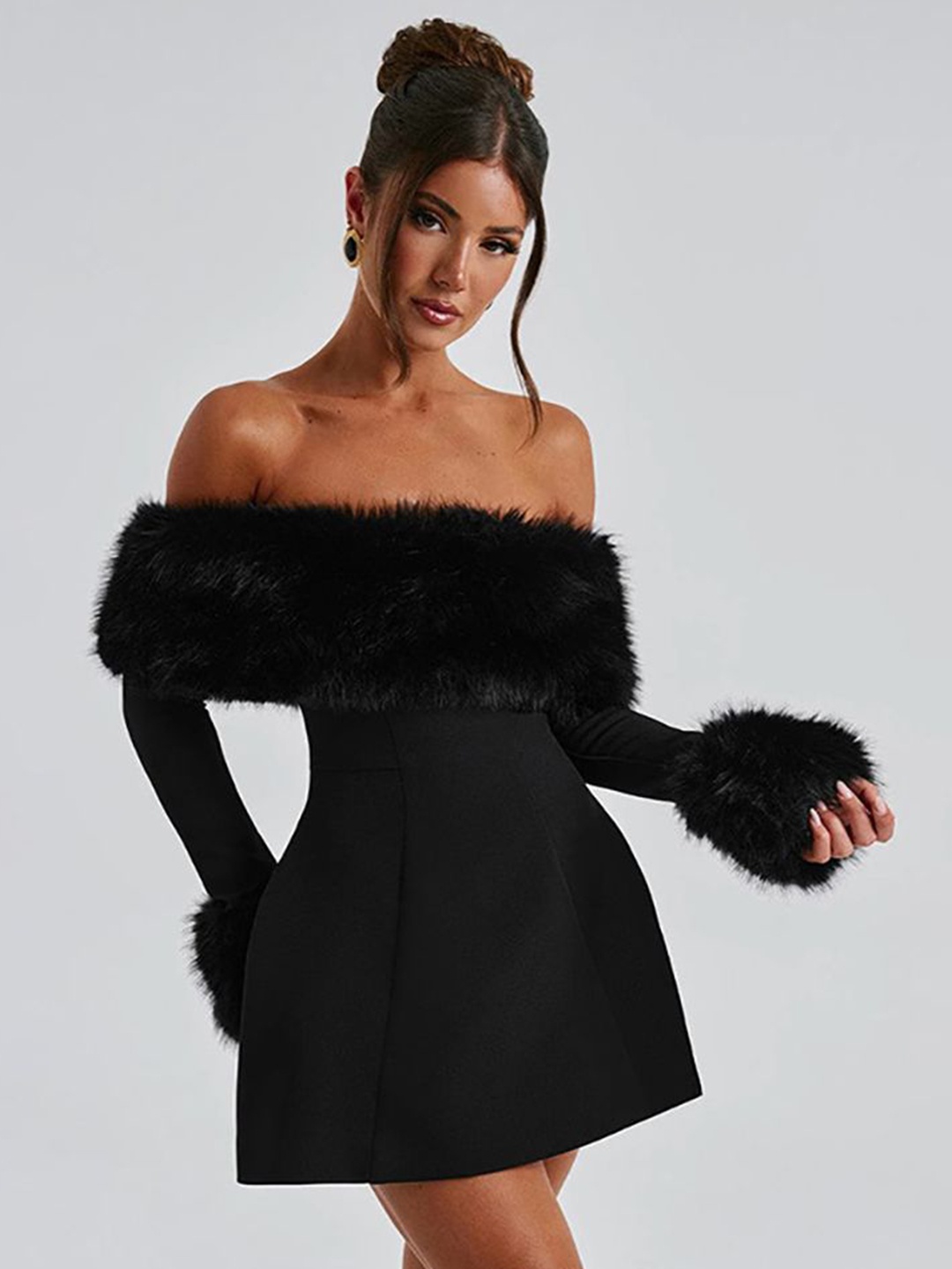 

StyleCast x Revolte Off-Shoulder Fit & Flare Dress, Black