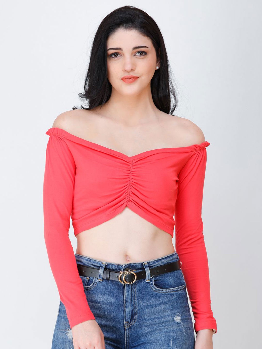 

BAESD Women Off-Shoulder Crop Top, Coral