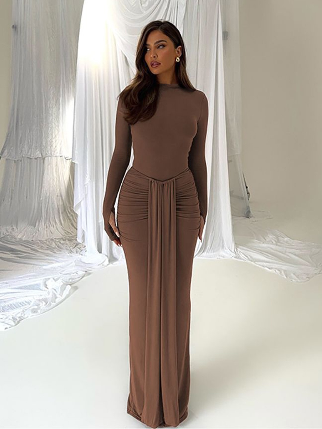 

StyleCast x Revolte Women Pleated Maxi Dress, Brown