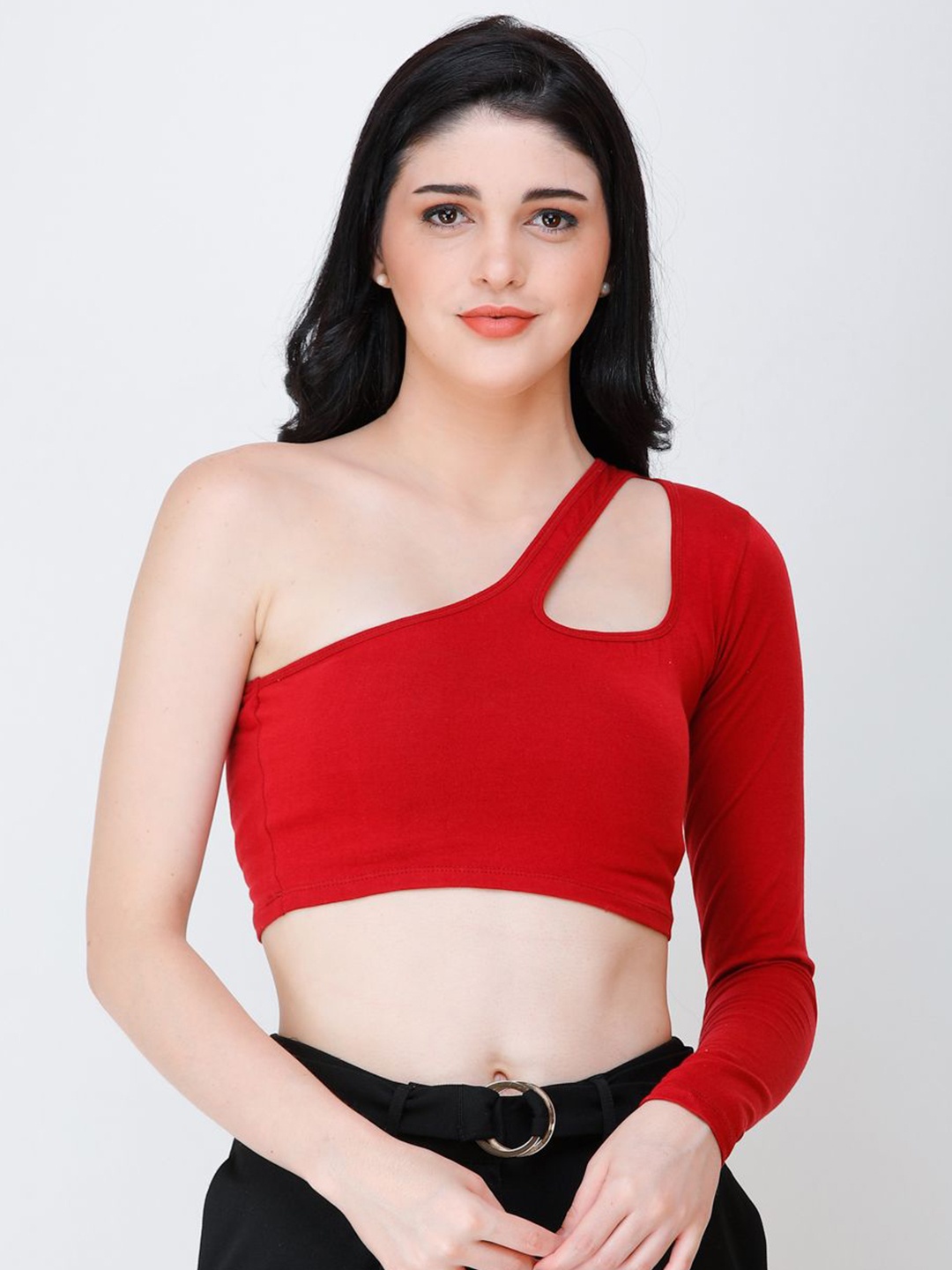 

BAESD One Shoulder Cut Out Detail Crop Top, Red