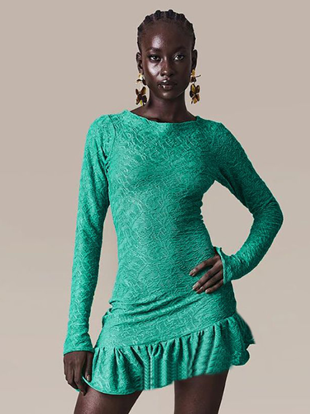 

StyleCast x Revolte Women Self Design Drop-Waist Mini Dress, Green
