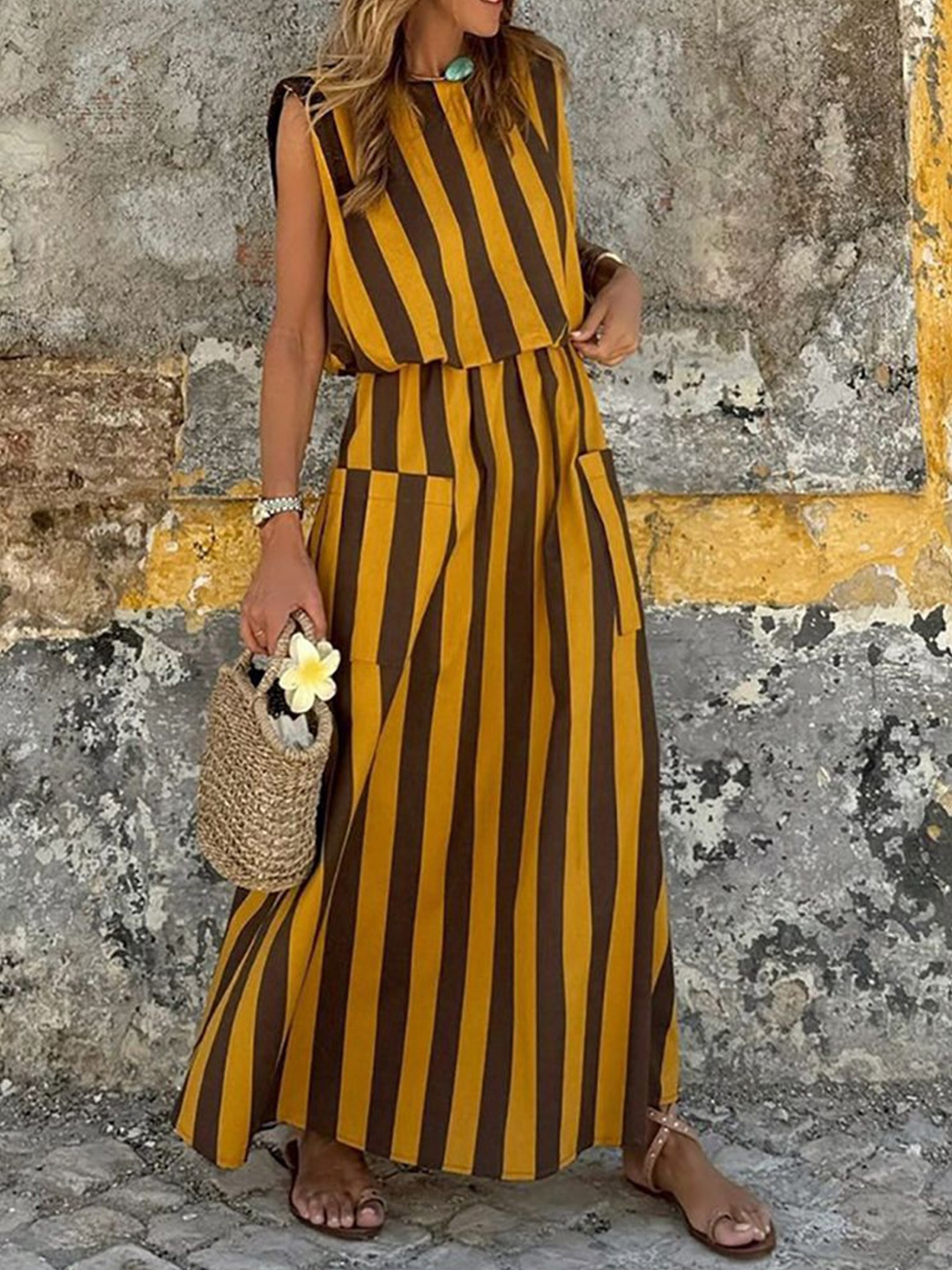 

StyleCast x Revolte Women Striped Maxi Dress, Yellow